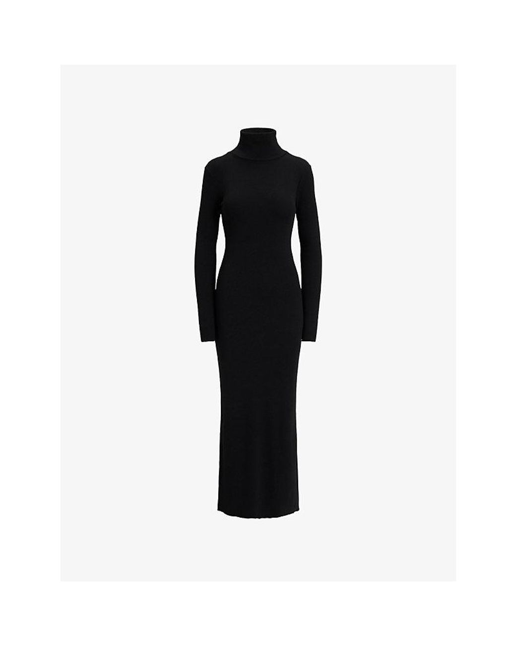 Polo Ralph Lauren Ribbed High-Neck Stretch-Knit Maxi Dress in Black | Lyst
