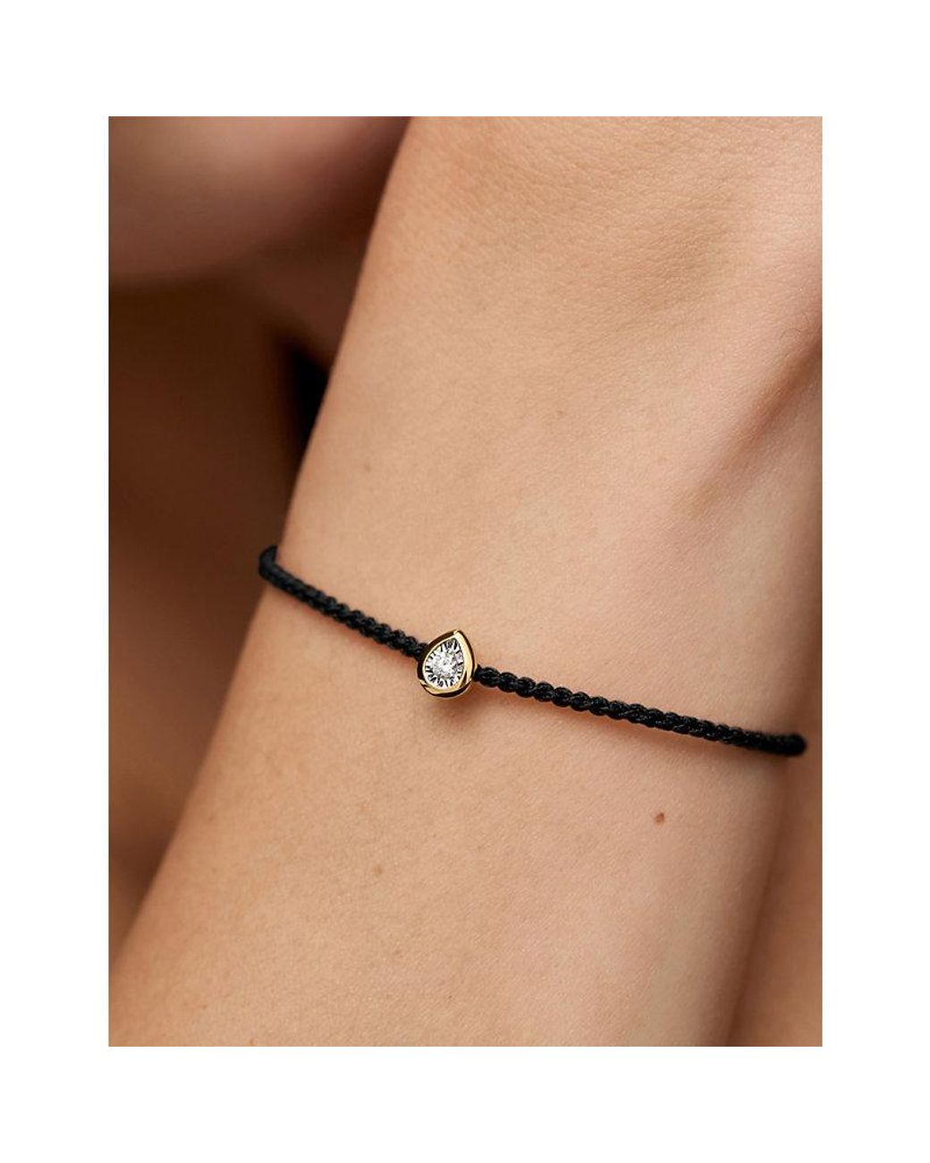 Monica Vinader White Pear Solitaire 18Ct Vermeil 0.06Ct Lab Grown Diamond Cord Bracelet