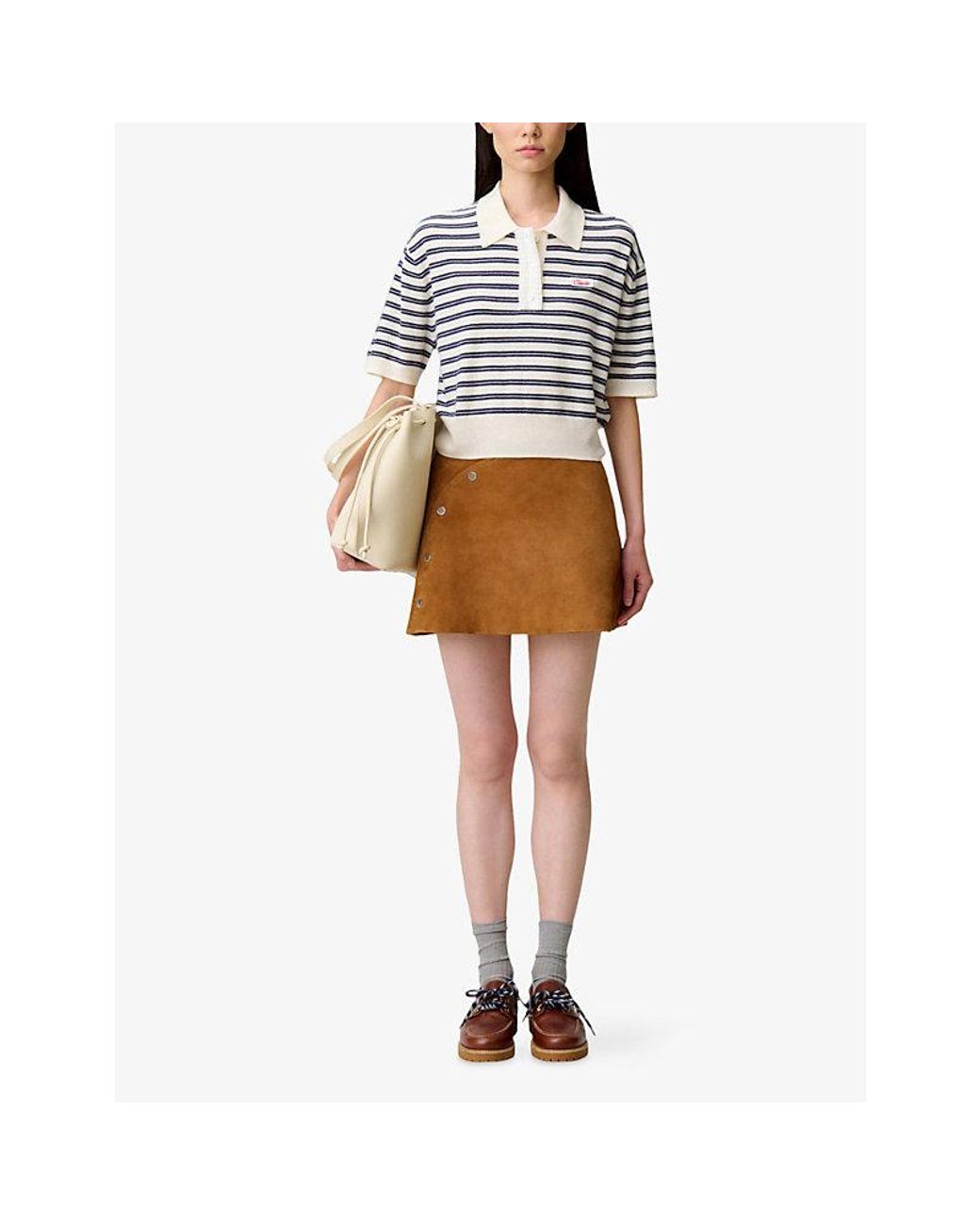 Claudie Pierlot Blue Striped Logo-Embroidered Wool Polo