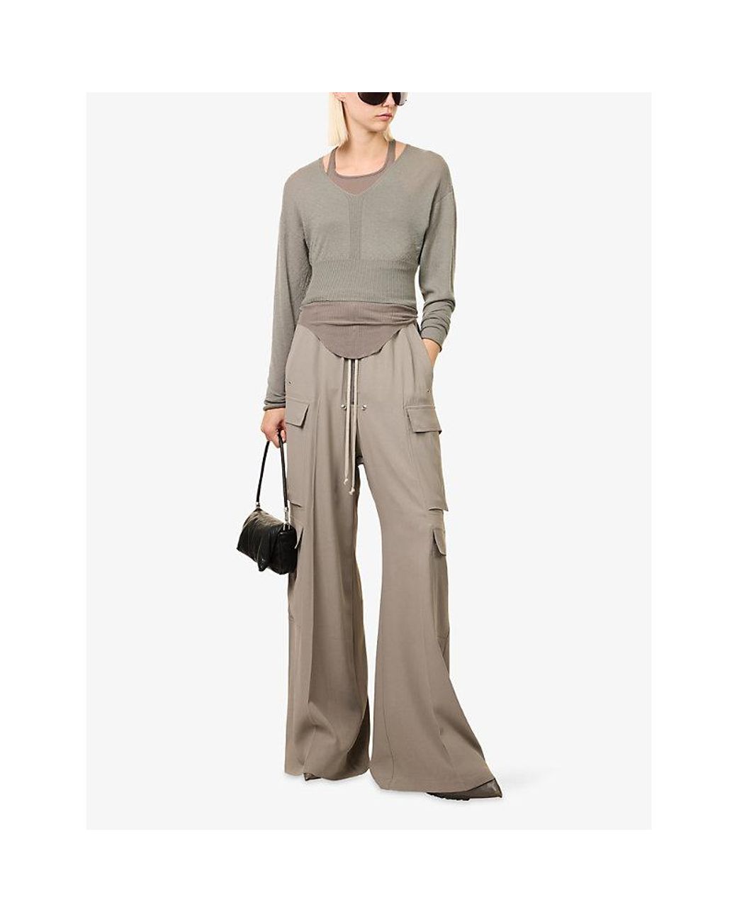 Rick Owens Gray V-Neck Cropped Cashmere Jumper