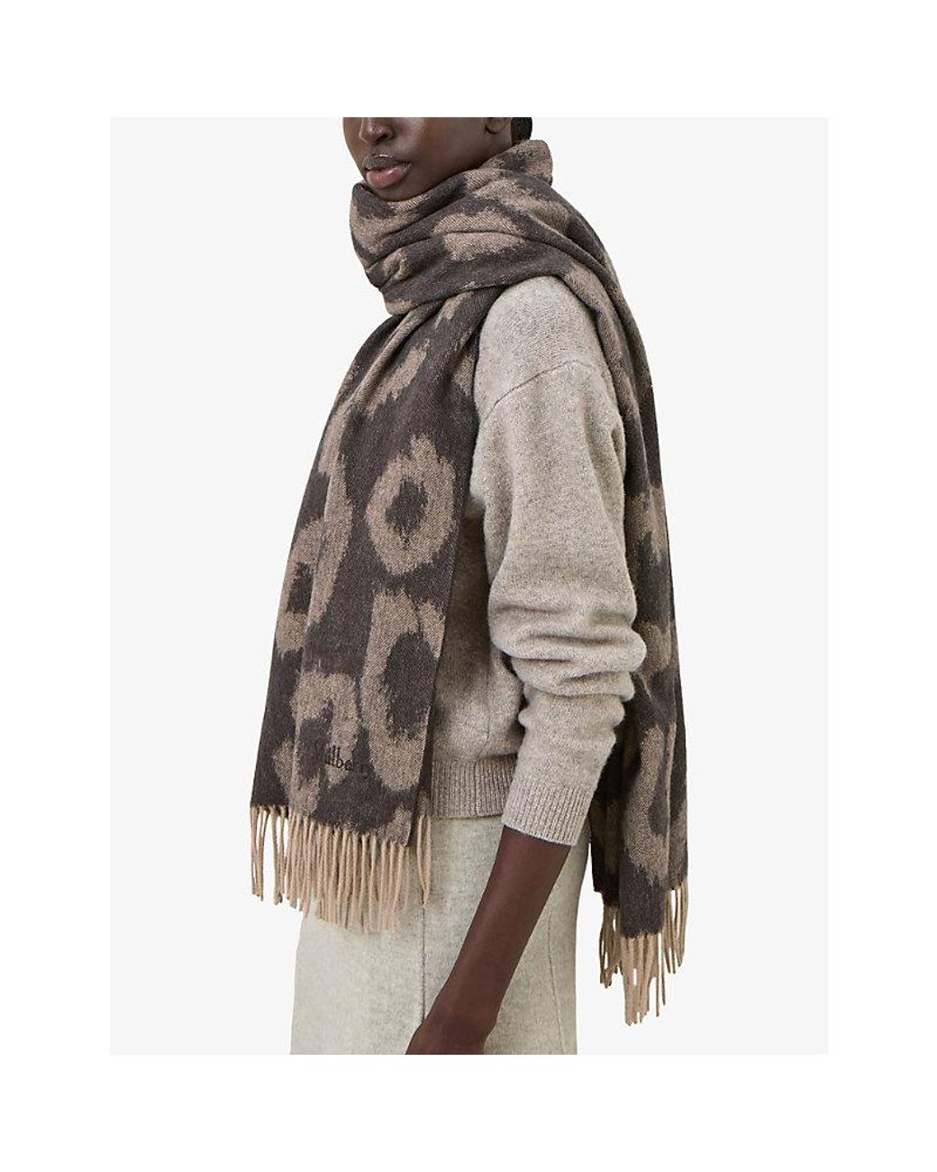 Mulberry Multicolor Leopard-Print Merino-Wool Scarf