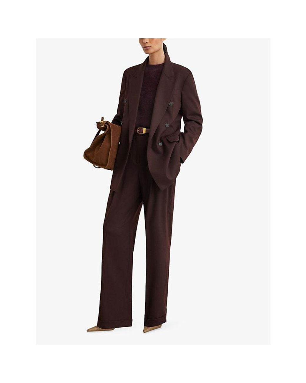 Reiss Purple Leisel Double-Breasted Wool-Blend Blazer