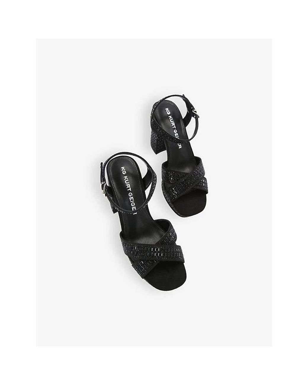 KG by Kurt Geiger Black Fleur Bead-Embellished Platform-Heel Woven Sandals
