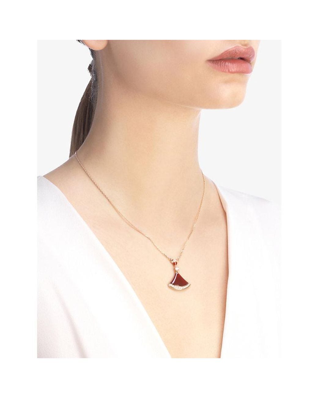 BVLGARI White Diva's Dream 18Ct, 0.28Ct Round-Cut Pavé Diamonds And Carnelian Necklace