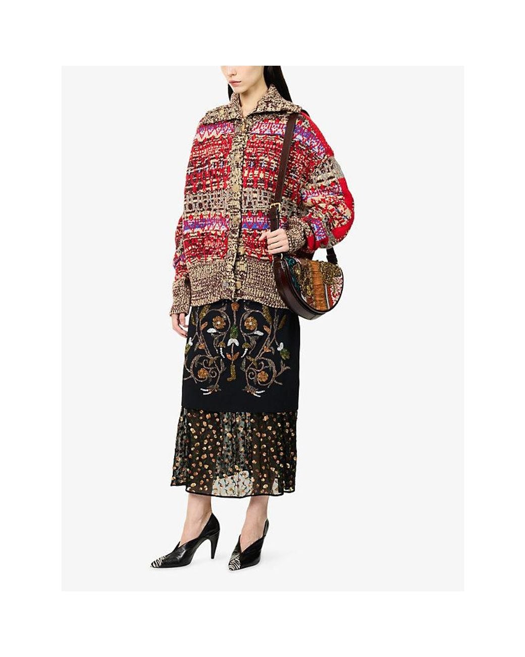 Dries Van Noten Red Teda Wide-Collar Wool Knit Cardigan
