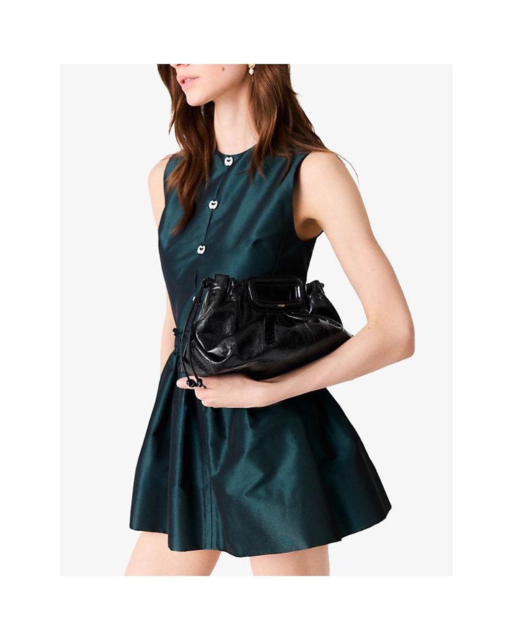 Maje Black Milpli Crackled Leather Shoulder Bag