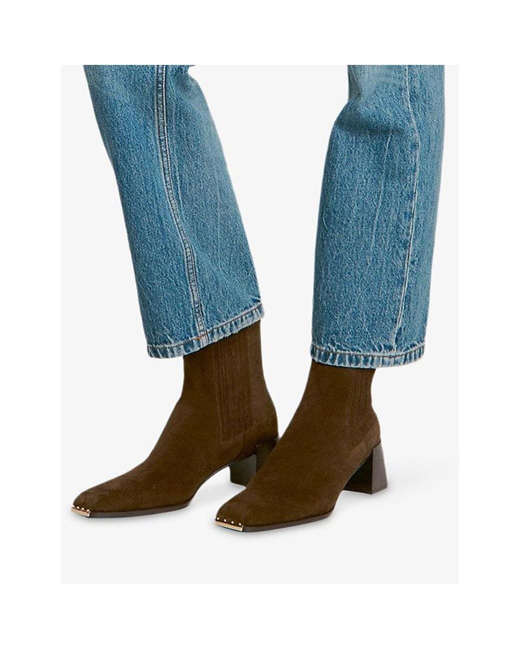 Sandro Brown Metal-Toe Suede Ankle Boots