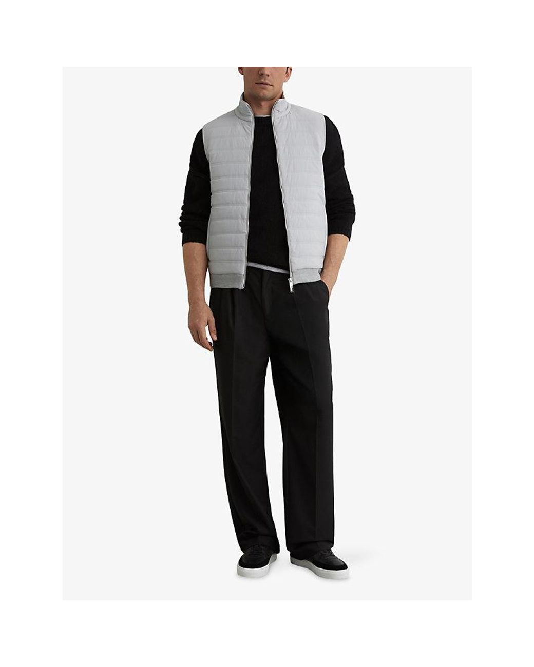 Reiss Gray Newford Zip-Through Stretch-Woven Gilet for men