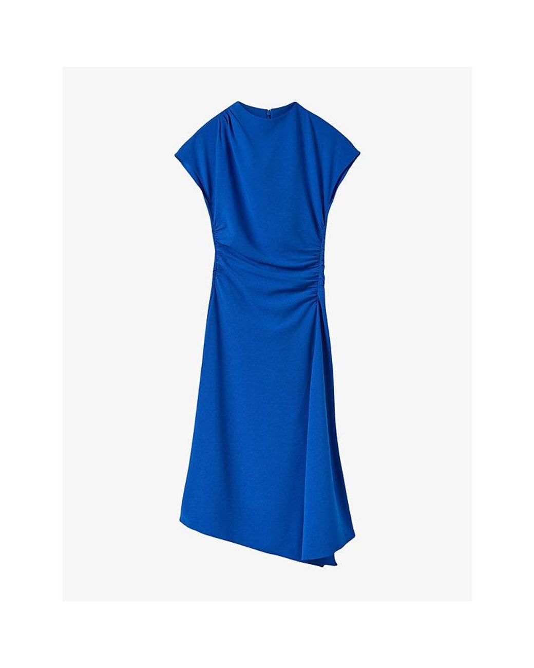 Whistles Blue Ruched Short-Sleeved Crepe Midi Dress