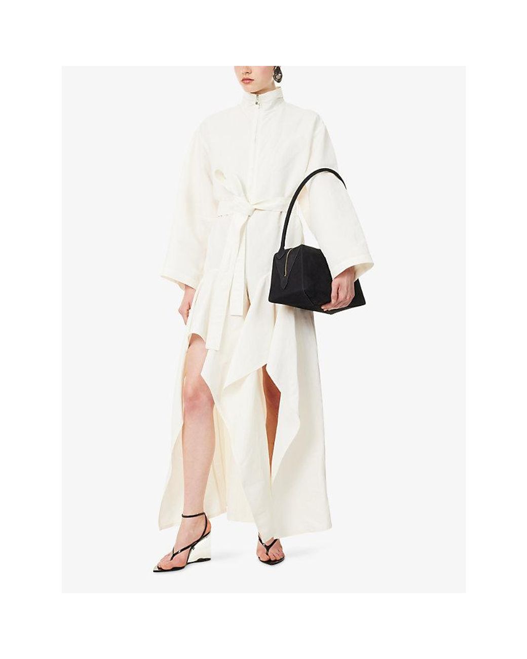 Alaïa White Ruffle-Hem Belted Poplin Jumpsuit