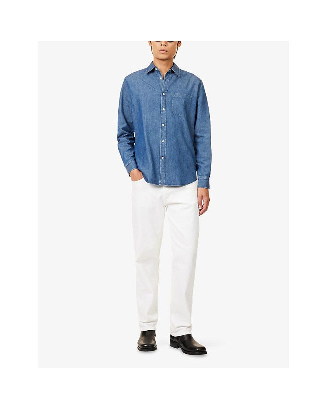 Dunhill Blue Pointed-Collar Long-Sleeve Silk-Cotton Blend Shirt for men