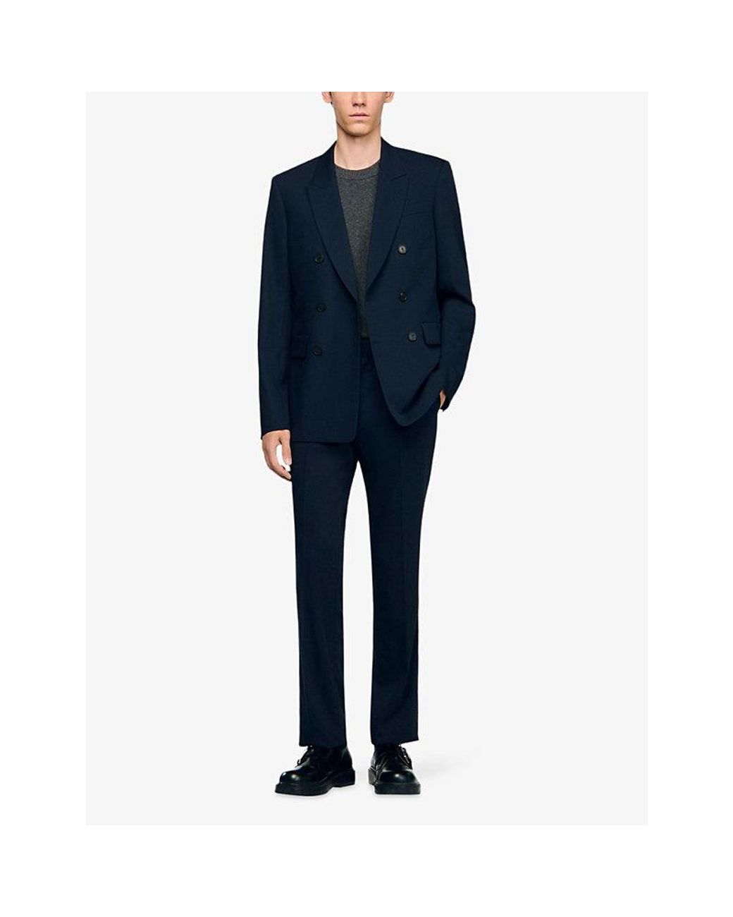 Sandro Blue Regular-Fit Double-Breasted Wool Suit Jacket for men