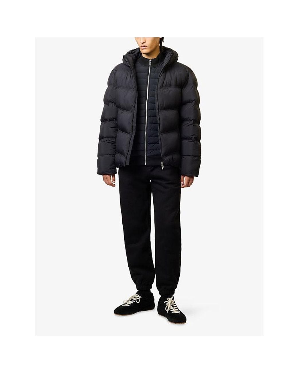 Arne Blue Chevron Hooded Nylon Puffer Jacket for men