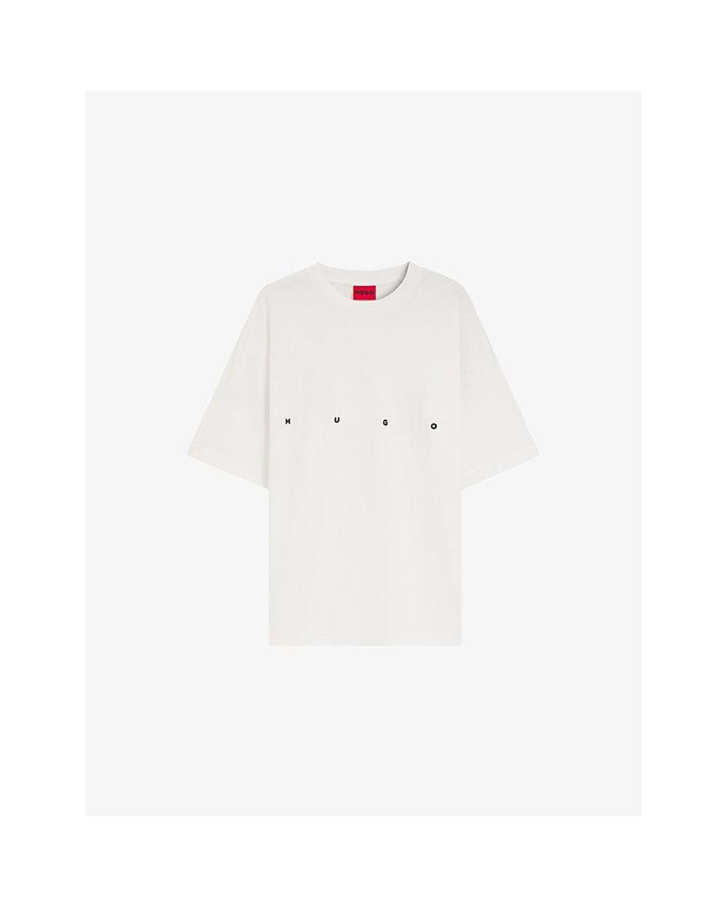 HUGO White Brand-Print Oversized-Fit Cotton-Jersey T-Shirt for men