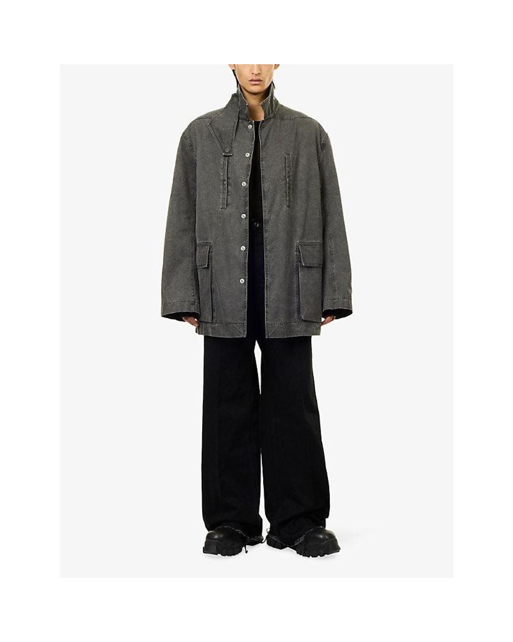 Rick Owens Gray Collared Cotton Mac Jacket for men
