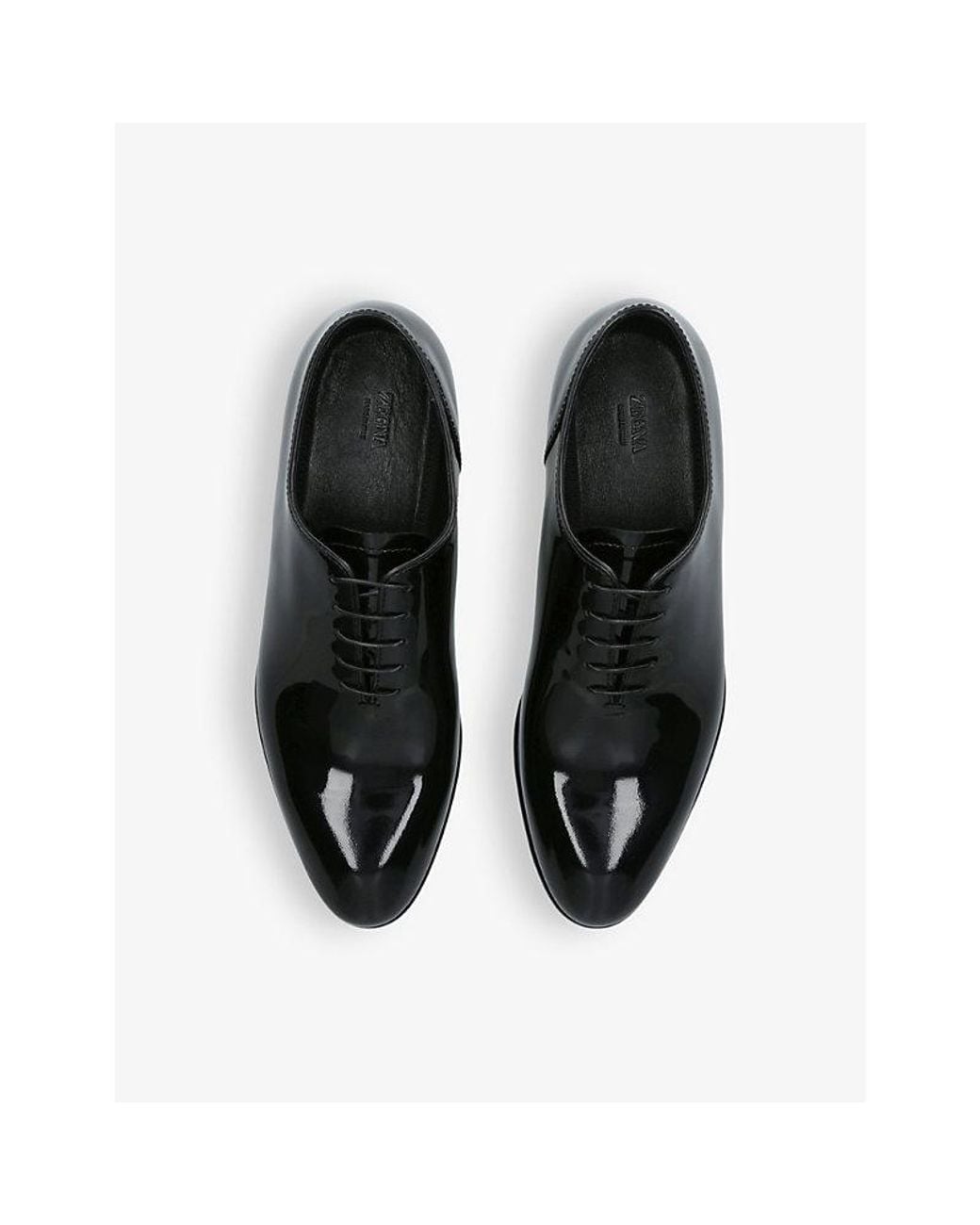 Zegna Black Vienna Whole-Cut Patent-Leather Oxford Shoes for men