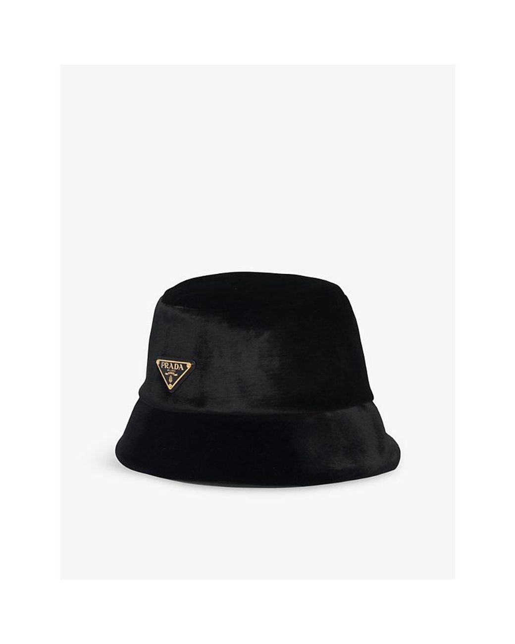 Prada Black Triangle-Logo Velvet Bucket Hat for men