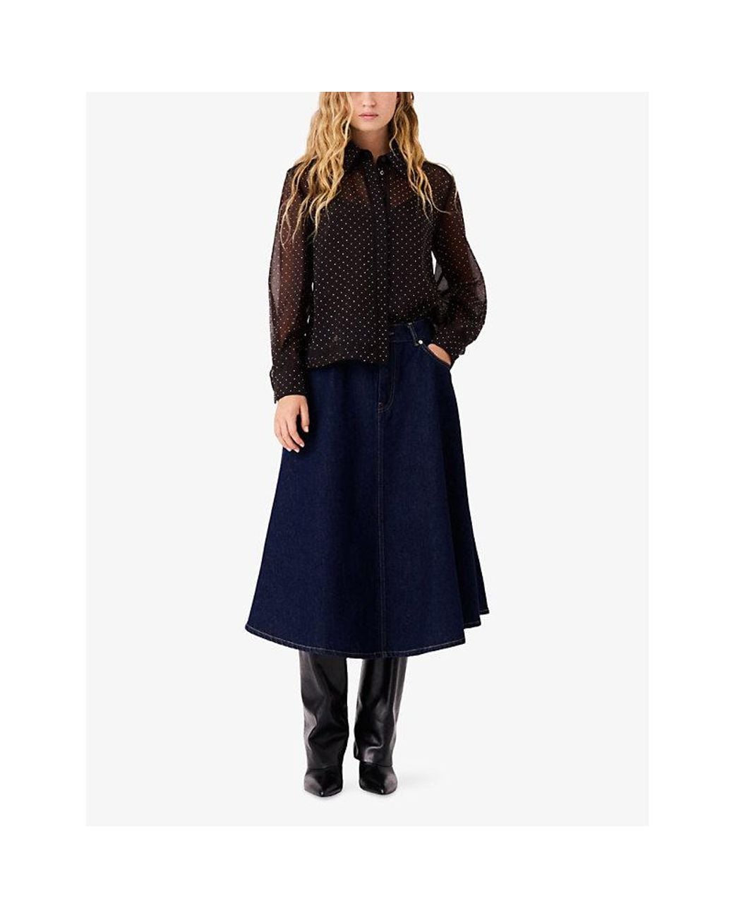 Maje Black Rhinestone-Embellished Long-Sleeve Woven Shirt