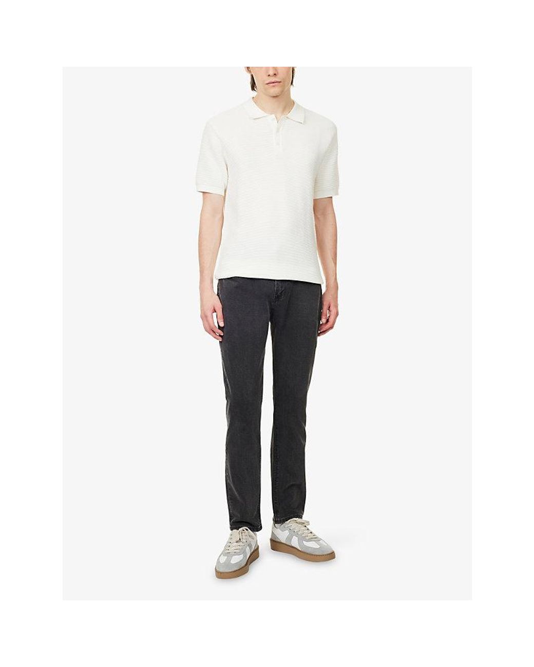 Arne White Ribb Button Polo Shirt for men