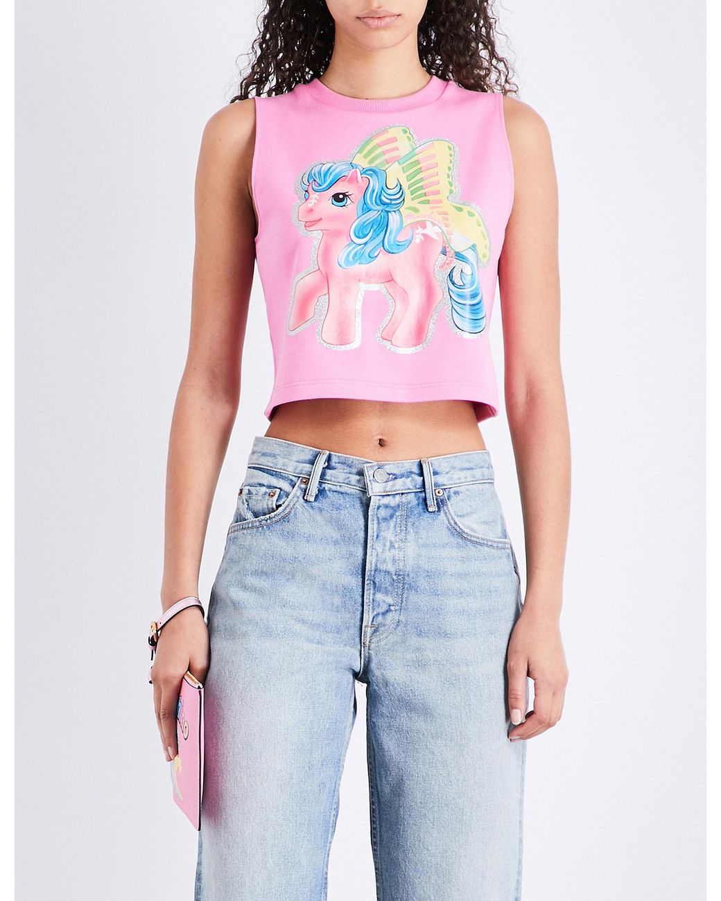 Moschino Ladies Pink Cropped My Little Pony-print Stretch-cotton Top | Lyst