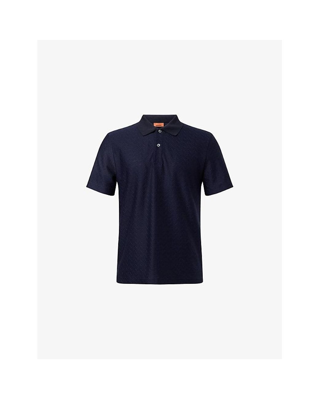 Missoni Blue Zig-Zag Short-Sleeve Cotton Polo Shirt for men