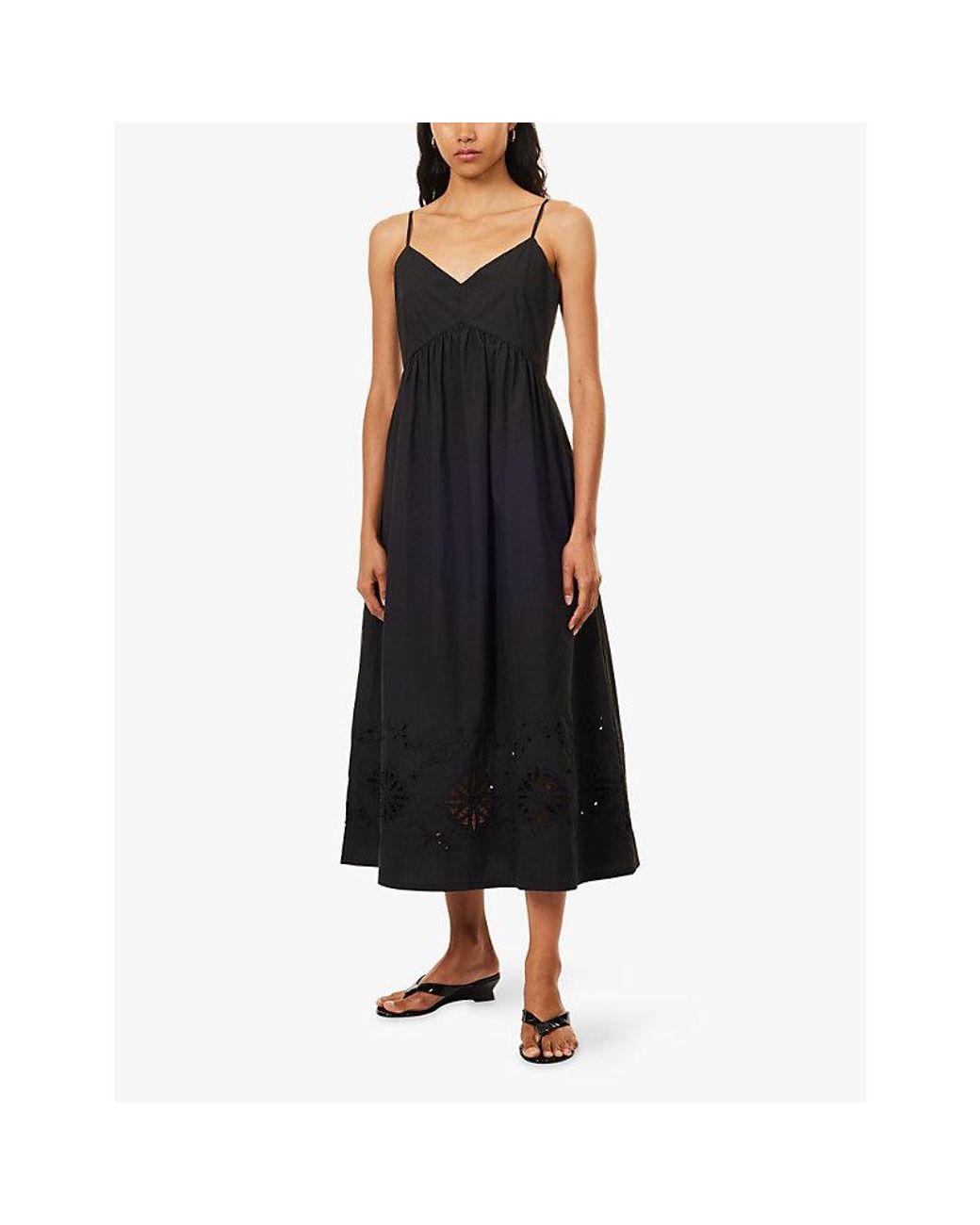 Jenni Kayne Black Peninsula Embroidered Cotton Midi Dress