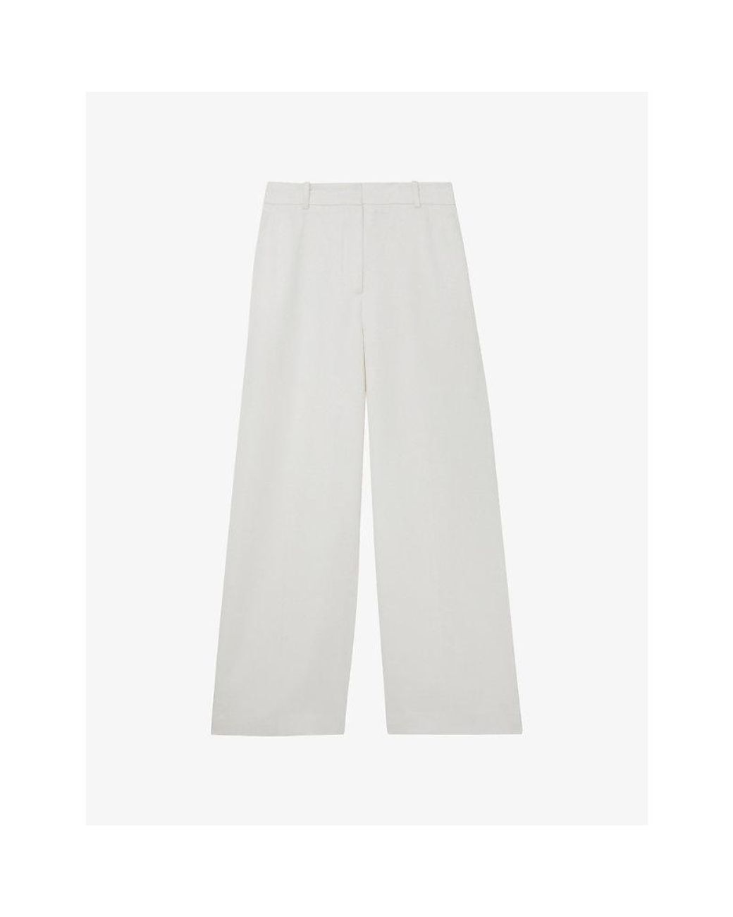 Reiss White Alyx Wide-Leg Linen-Blend Trousers
