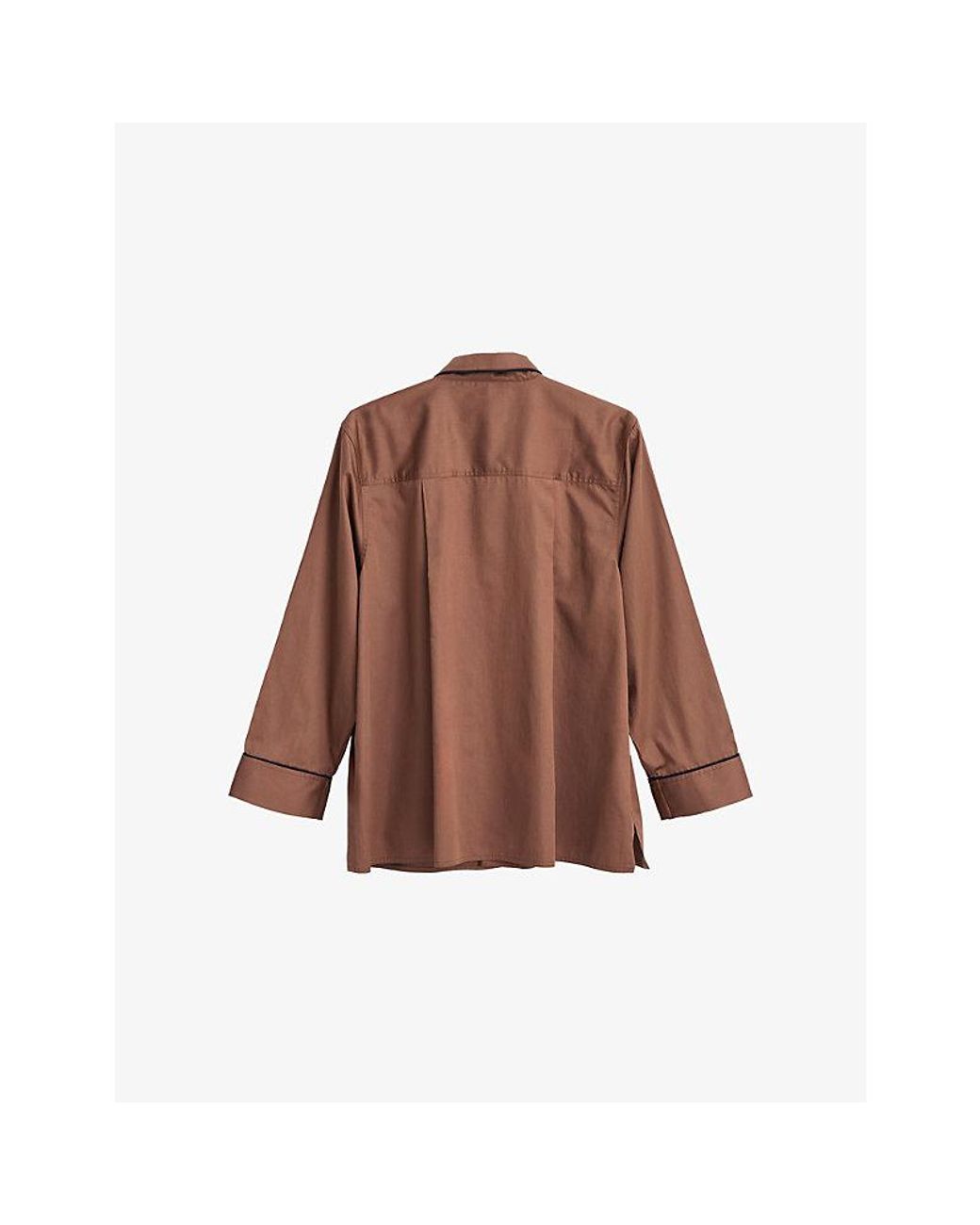 Hay Brown Outline Contrast-Piping Cotton Pyjama Shirt