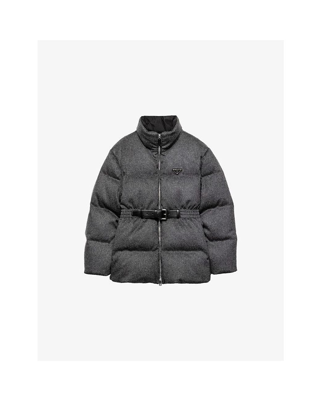 Prada Gray Loden Belted Shell-Down Puffer Jacket