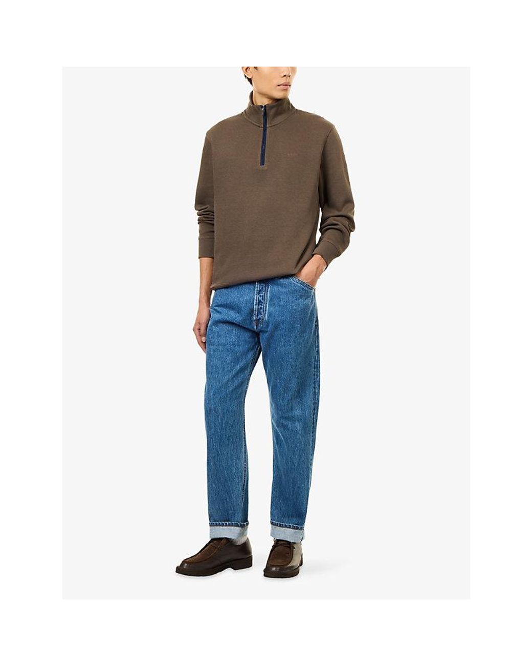 Gant Brown Sacker Rib Half-Zip Cotton-Jersey Sweatshirt for men