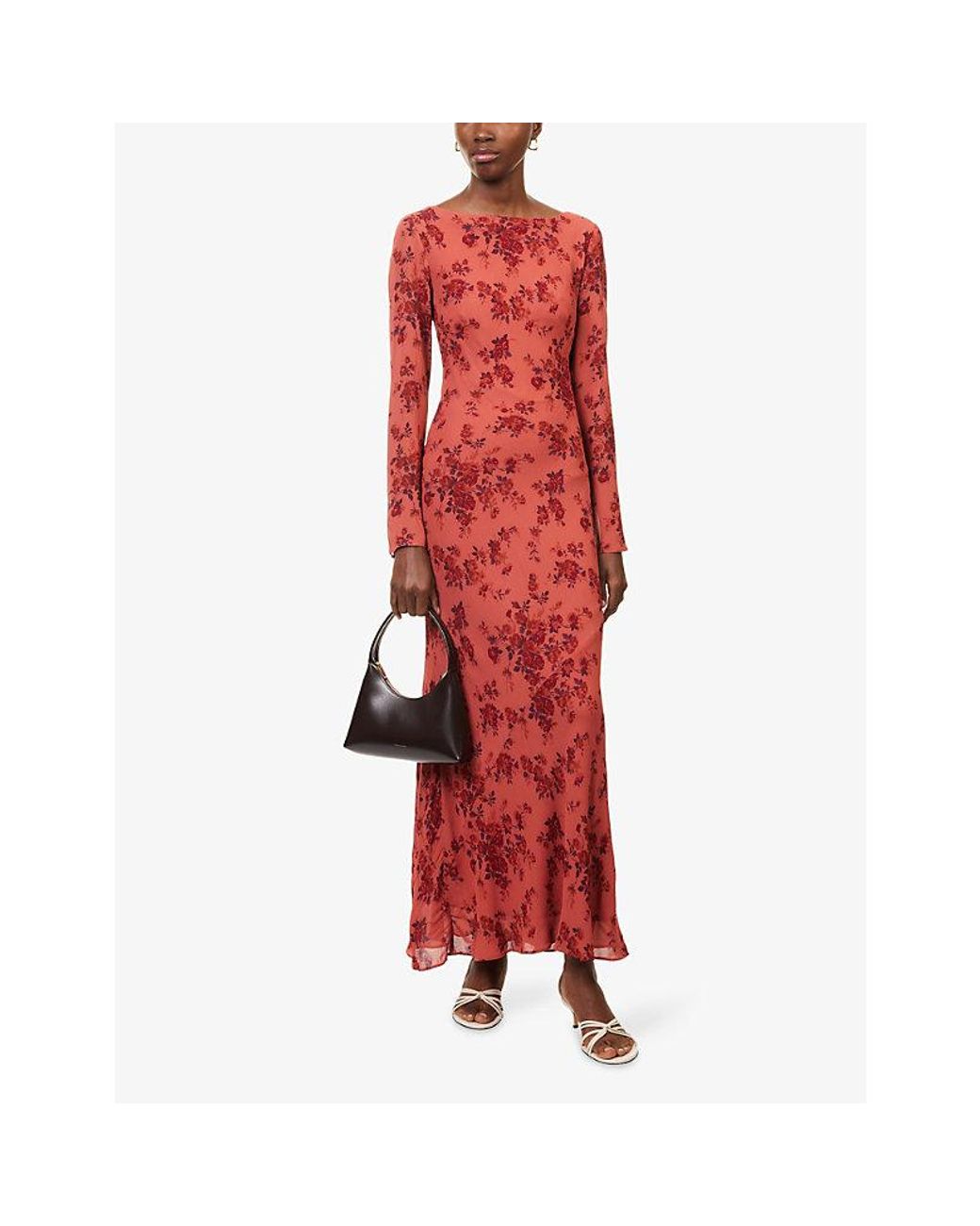 Reformation Red Esra Floral Chiffon Maxi Dress