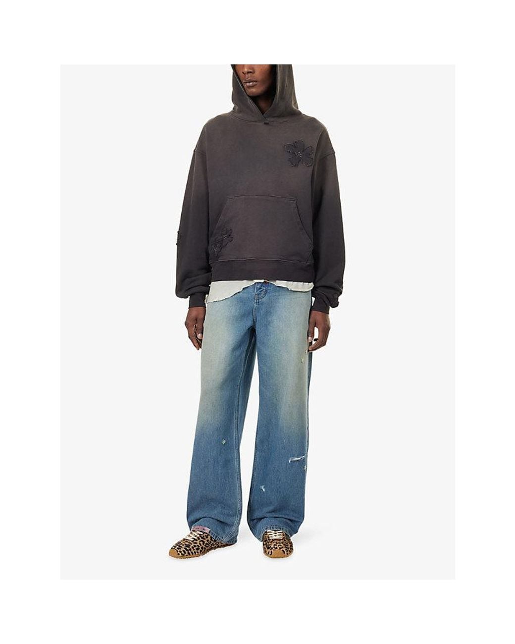 NAHMIAS Black Flower Patch Cotton Hoody for men