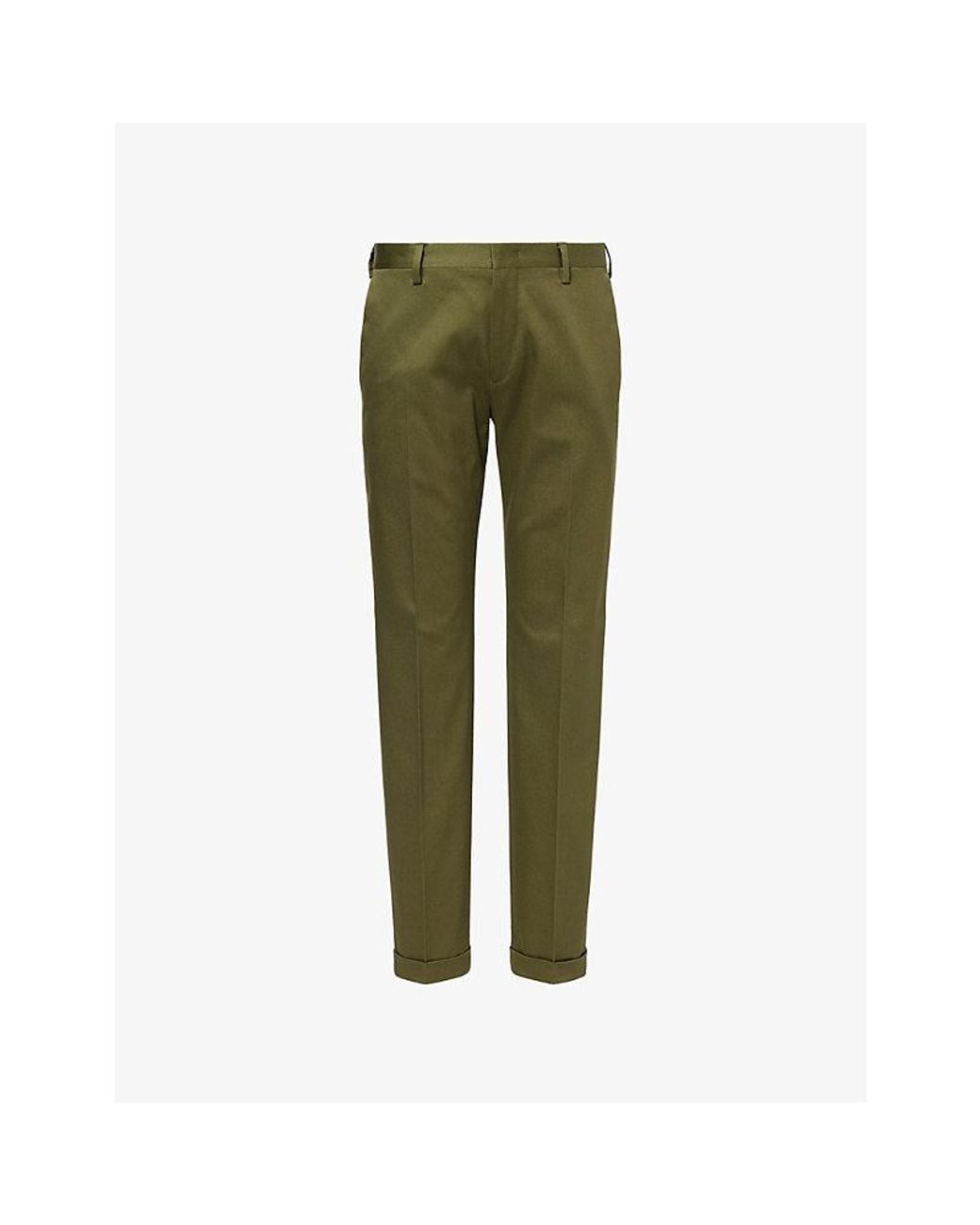 Paul Smith Green Turn-Up Slim-Leg Cotton Trousers for men