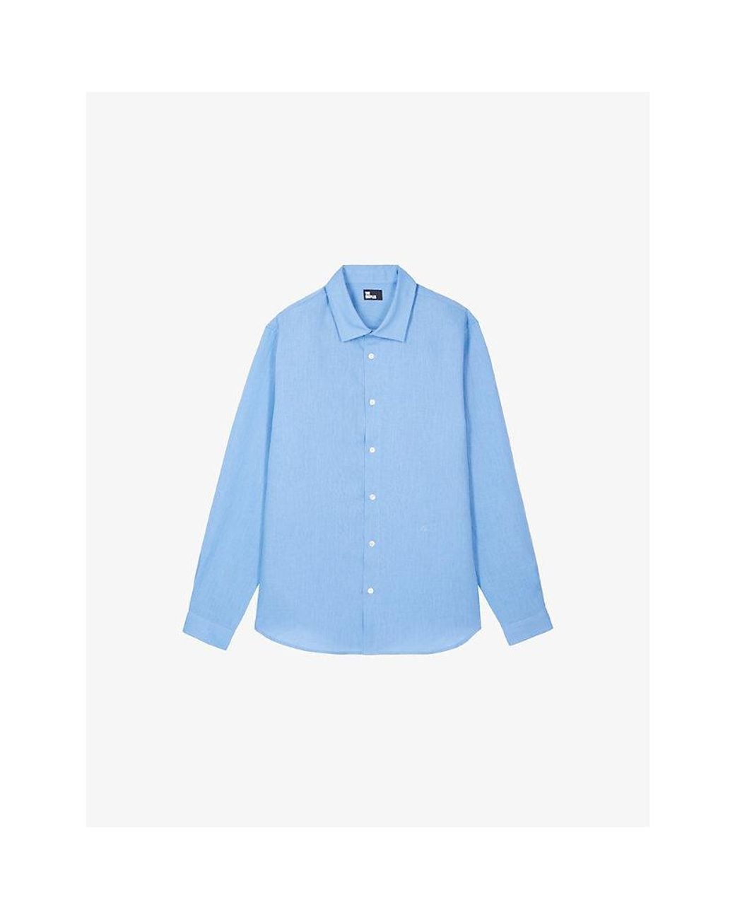 The Kooples Blue Logo-Embroidered Slim-Fit Linen Shirt for men
