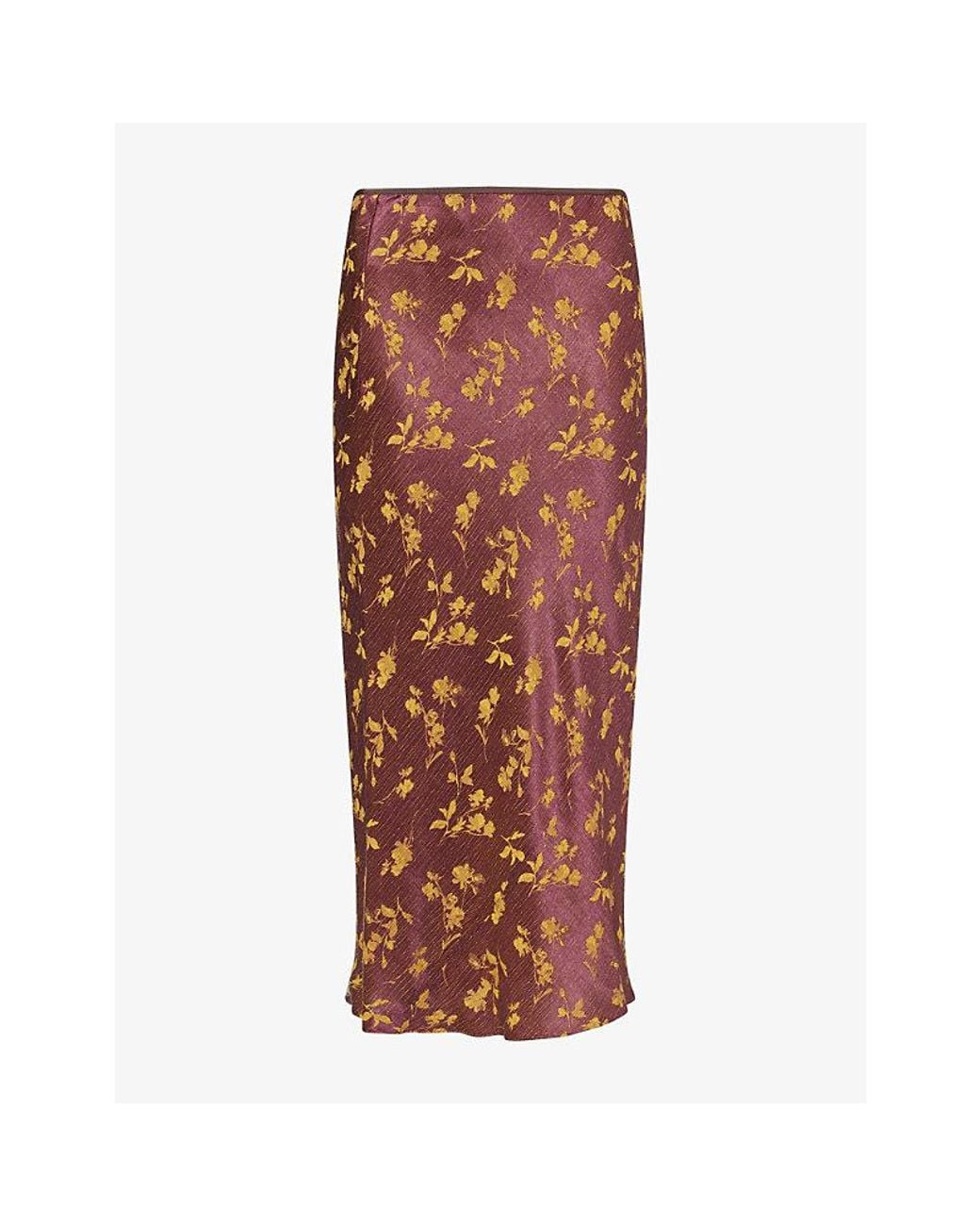 Dries Van Noten Brown Floral-Print Satin Midi Skirt