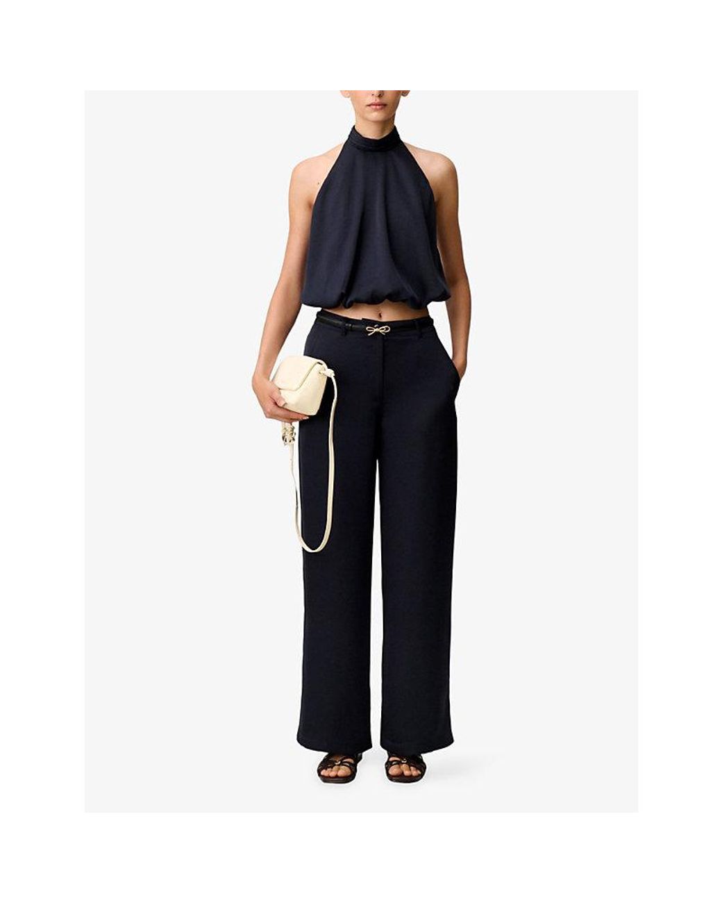 Claudie Pierlot Blue Sleeveless Open-Back Satin Top