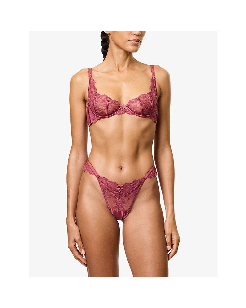 Lounge Underwear Pink Enchant Semi-Sheer Stretch-Lace Thong