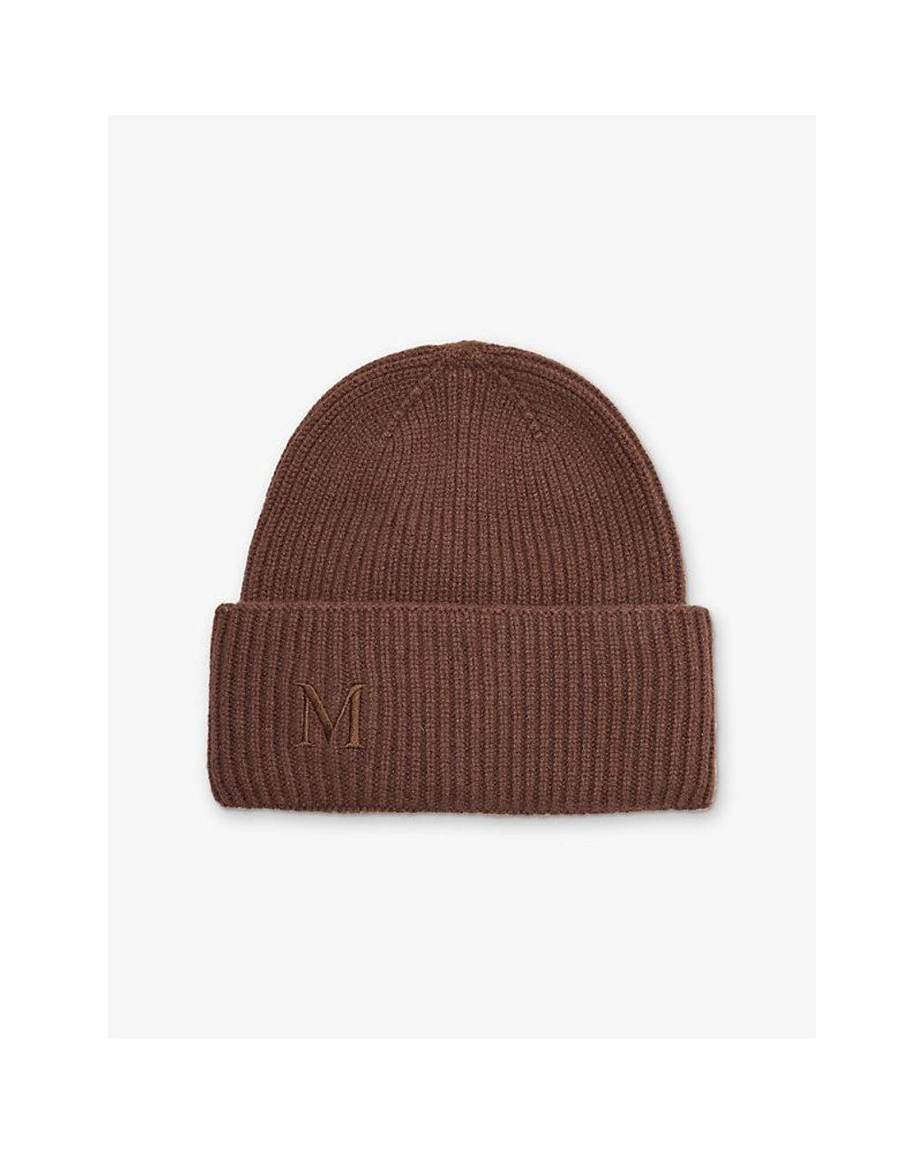 Max Mara Brown Brand-Embroidered Folded Brim Cashmere Beanie Hat