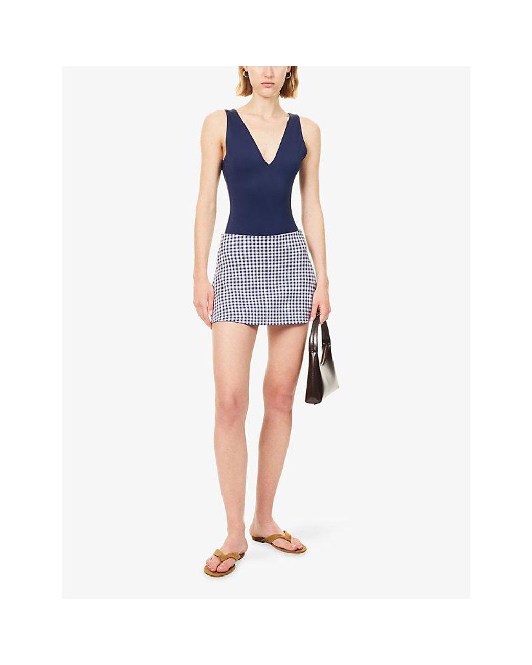 GOOD AMERICAN Blue Sculpting Deep V-Neck Stretch-Jersey Bodysuit