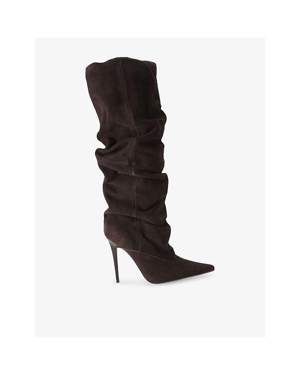 Steve Madden Black Elona Ruched Suede Heeled Knee-High Boots