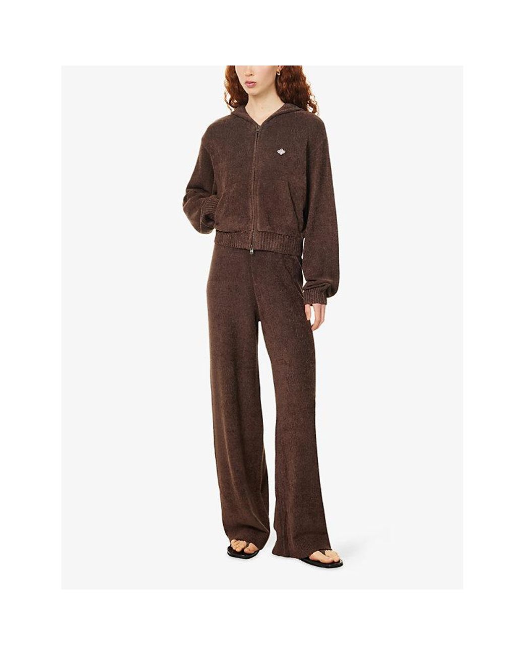 The Couture Club Brown Logo-Embroidered Zip-Up Stretch-Knit Hoody