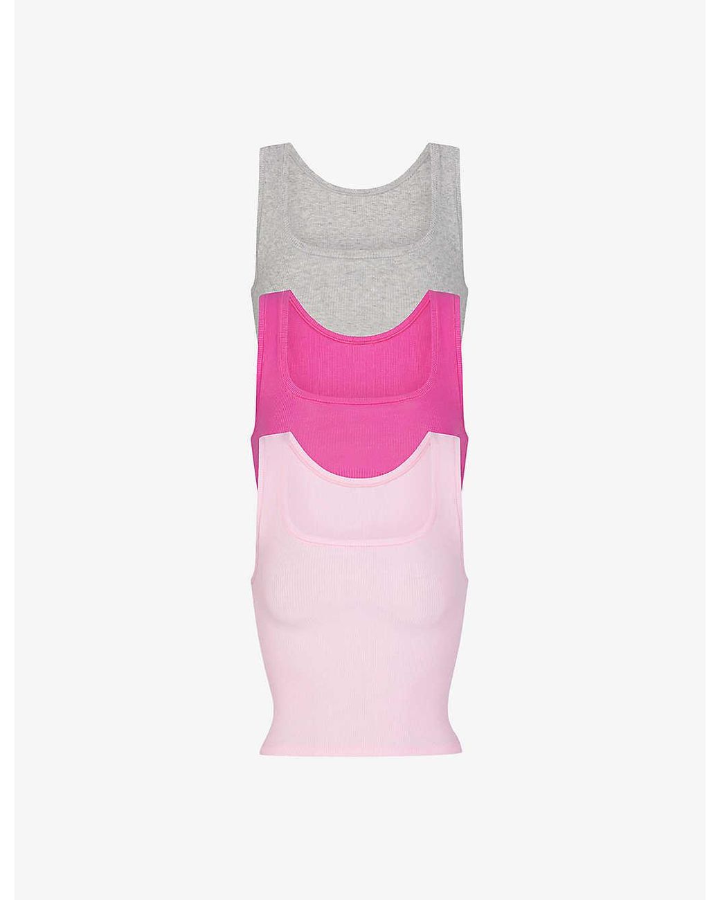 Skims Cotton Rib Pack Of Three Stretch-cotton Tank Tops in Pink