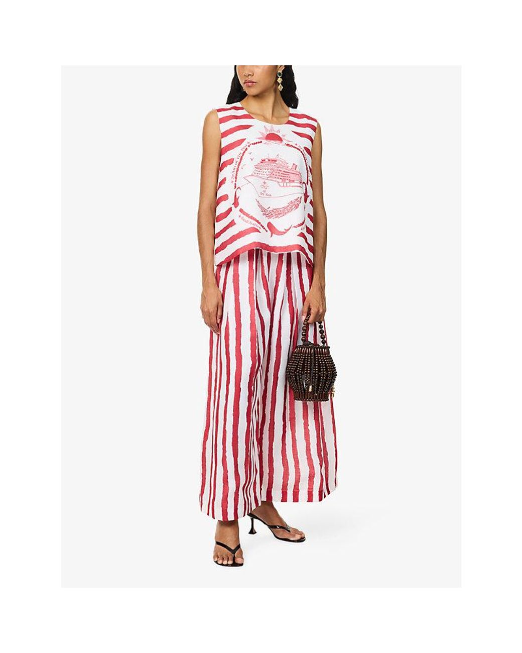 Ara Red Striped Brand-Print Woven Top