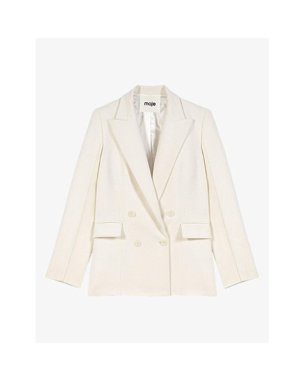 Maje White Tailored Double-Breasted Wool-Blend Blazer