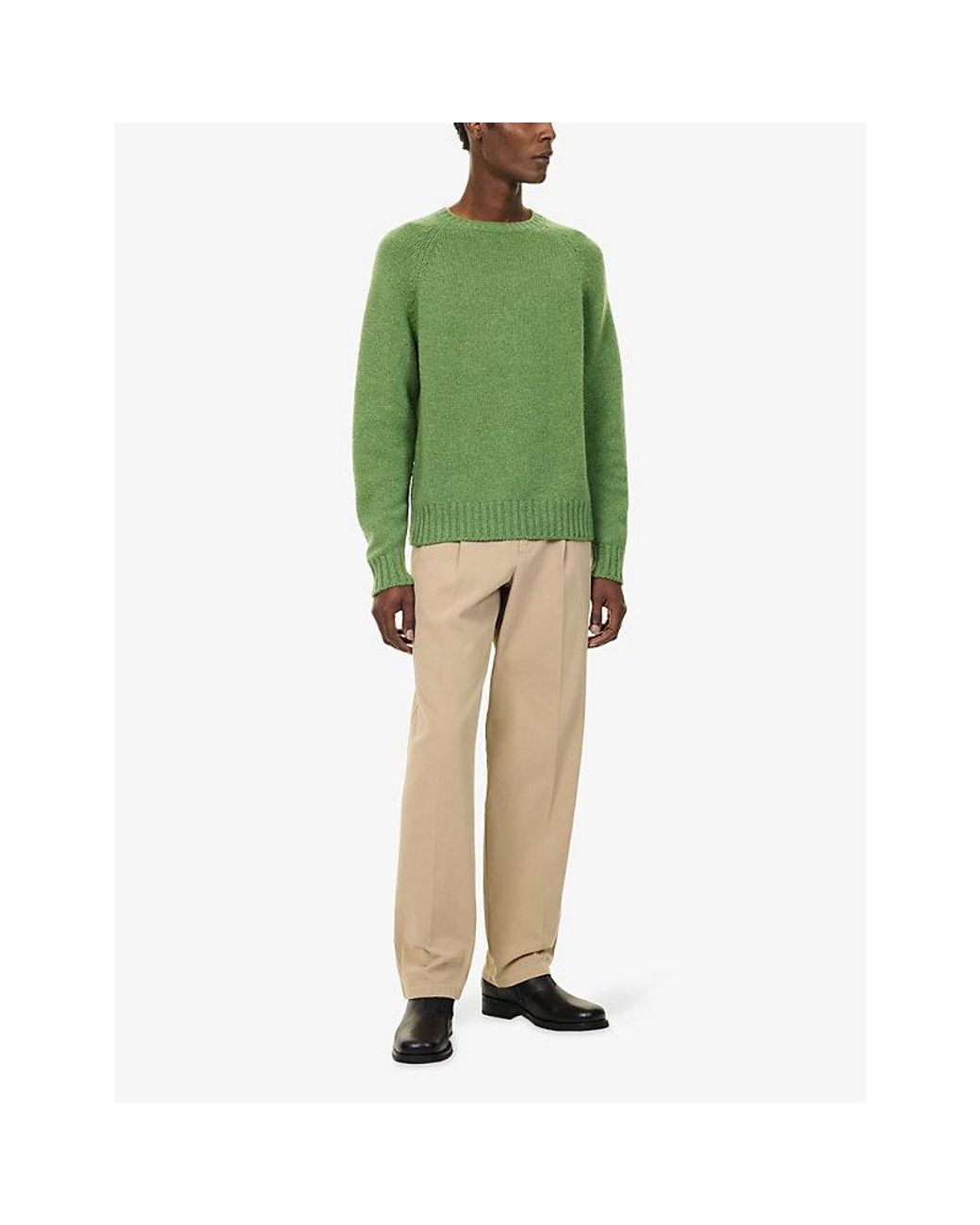 Umit Benan Green Milano Crew-Neck Cashmere Jumper for men