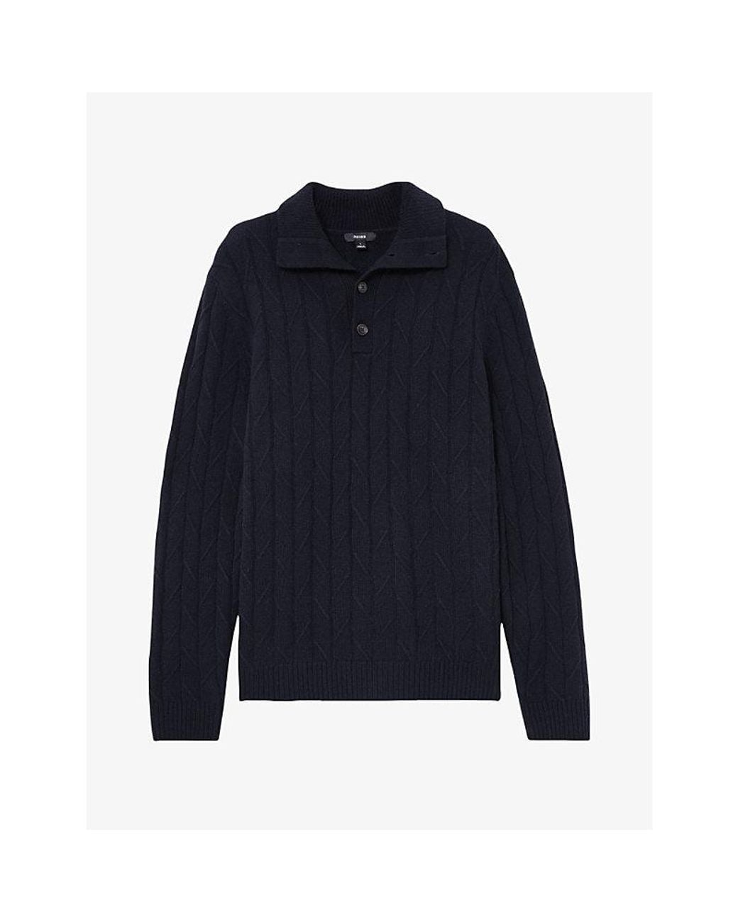 Reiss Blue Littleton Stitch-Detail Wool Jumper for men