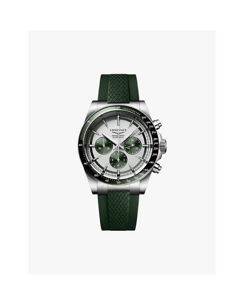 Longines Green L3.835.4.02.9 Conquest Chronograph Stainless-Steel And Rubber Automatic Watch