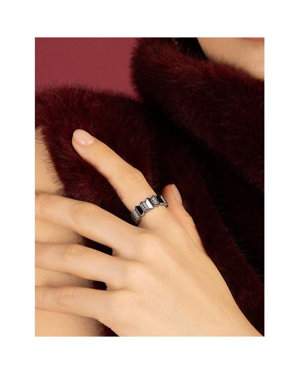 Apm Monaco White Up And Down Ruthenium Plated Alloy And Cubic Zirconia Ring
