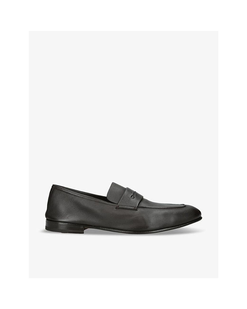 Zegna Brown L'Asola Secondskin Almond-Toe Leather Penny Loafers for men