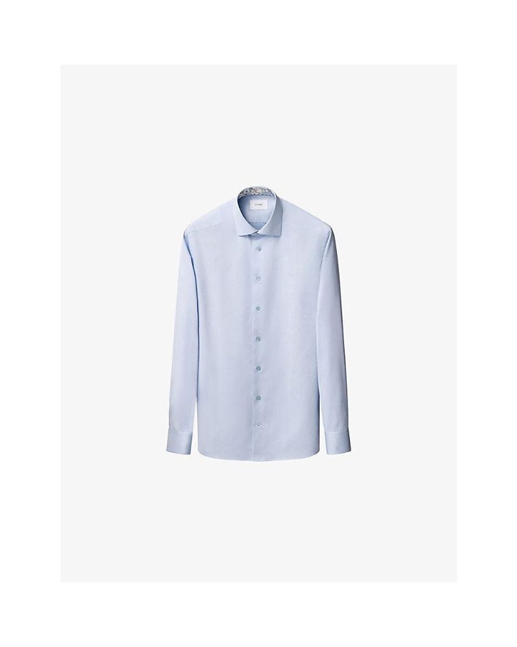 Eton of Sweden Blue Floral-Trim Contemporary-Fit Cotton-Twill Shirt for men